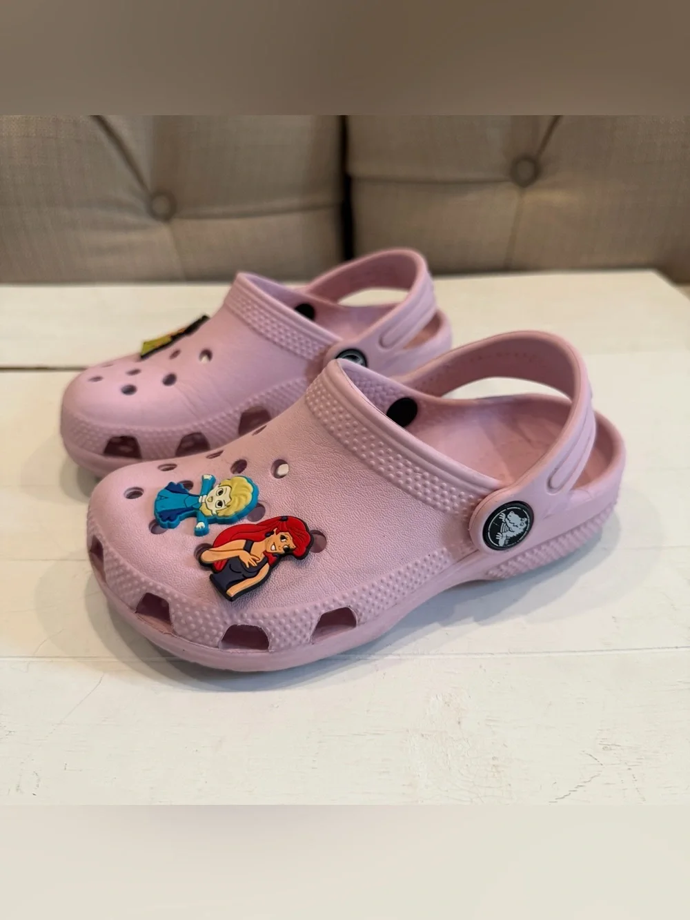 CROCS Kids Light Pink Clogs with Disney Princess Charms C10